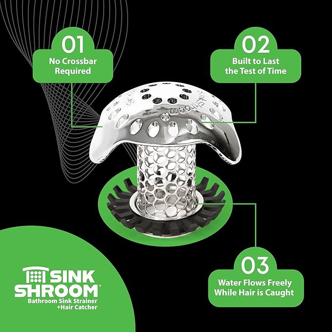 SinkShroom Ultra Revolutionary Bathroom Sink Drain Protector, Stainless Steel