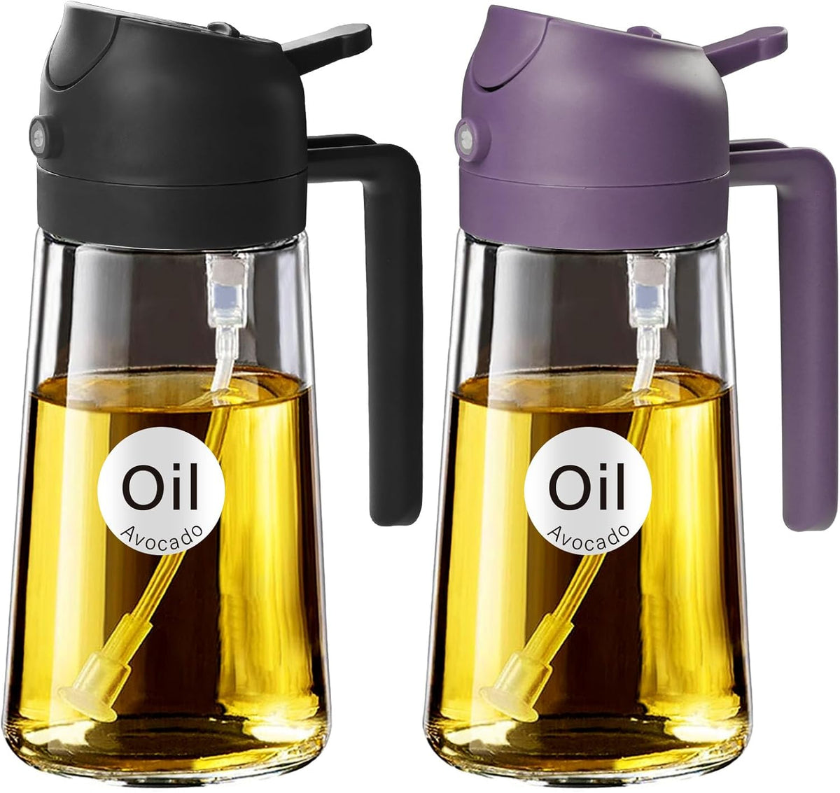 YARRAMATE 16oz/470ml Glass Olive Oil Sprayer for Cooking with Stickers, 2 in 1 Oil Dispenser for Kitchen Gadgets, Food Grade Premium Spray Bottle with Portion Control for Salad, Frying, BBQ (Black)