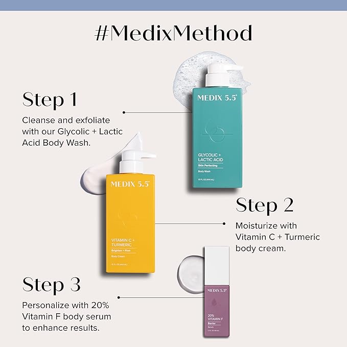 MEDIX Vitamin C Cream + Vitamin F Booster Serum Body Lotion Moisturizer 2PC Skin Care Set | Firming & Brightening Cream Diminishes Uneven Skin Tone, Age Spots, Dry Skin, & Sun Damage, 2PC Bundle