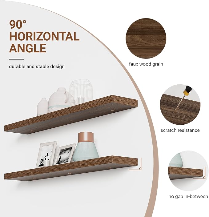 Heimlove Floating Shelves for Wall 48 Inches Long, 9.3" Deep Walnut Floating