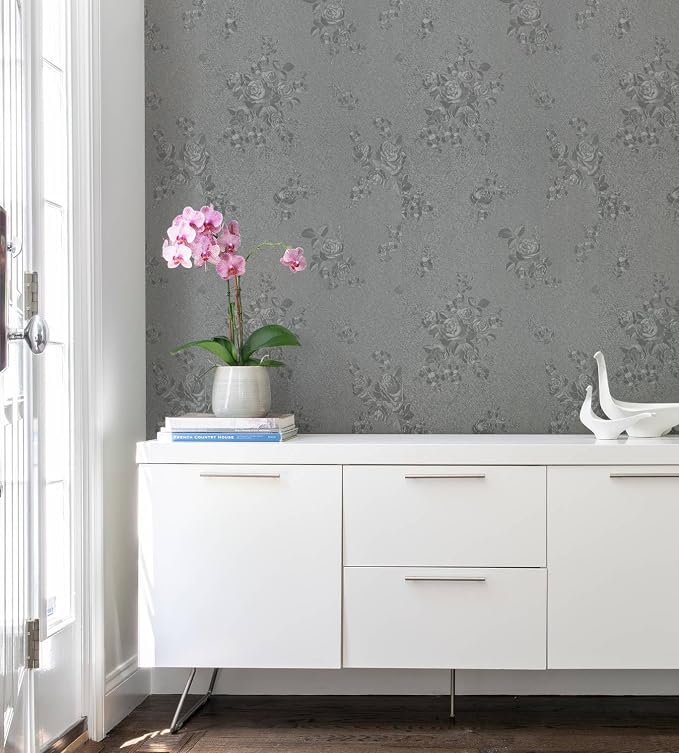Erfoni 118"x17.7" Gray Peel and Stick Wallpaper Thicken Floral Embossed Contact