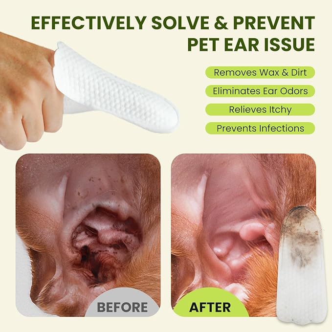 Small Animals Stain Removers, Thicker Dog Ear Cat Ear Cleaner Wipes, Natural Relief Dog Ear Cleaning Wipes, Effectively Remove Ear Wax for Dog Kitten, Aloe Scent Deodorizing, 100 Count