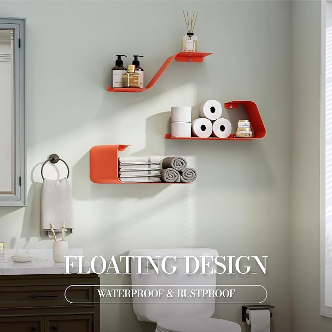 Sttoraboks Floating Wall Shelves Set of 3, Metal Mounted Shelf