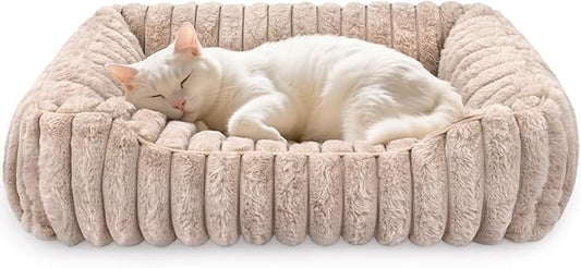 Dog Bed Rectangle, Washable Sleeping Pet Bed, Ultra Soft Puppy Sleeping Mat for Small Dogs and Cats with Anti-Slip Bottom(24×24inch, Camel)