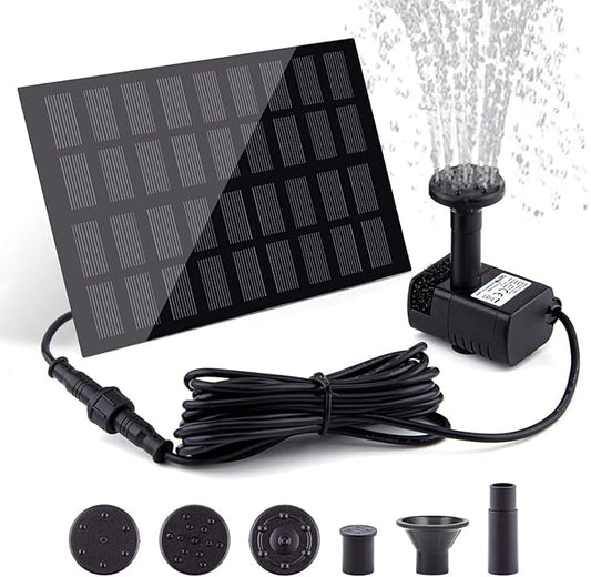 Solar Fountain Pump for Bird Bath, with Separate Solar Panel, 2 W Upgraded Solar Water Pump with 3 M Long Cable & 4 Nozzles for Bird Bath, Outdoor Pond, Patio Garden and Fish Tank (Black)