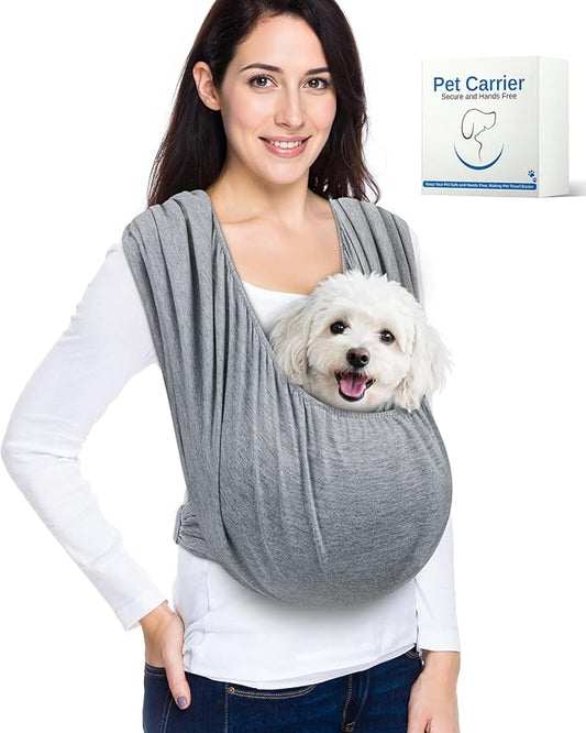 Dog Sling Carrier for Small Dogs, Front Pet Sling Carrier Chest, Adjustable Reducing Back Stress Cat Sling for Small Pet up to 20lbs, Hands Free Puppy Sling for Travel or Everyday Use (Light Grey)