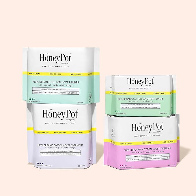 The Honey Pot Company - Sanitary Pads for Women - Non-Herbal Regular Flow w/Wings - Organic Cotton Cover & Ultra-Absorbent Pulp Core - Feminine Care - FSA & HSA Eligible - 20 ct