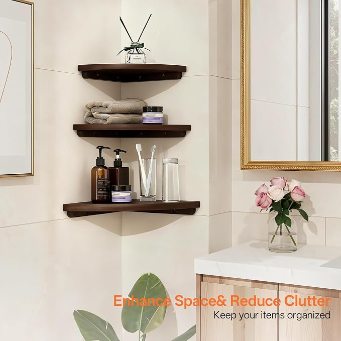 Gieanoo Corner Wall Shelf, 7inch Solid Oak Wood Floating Corner Shelf