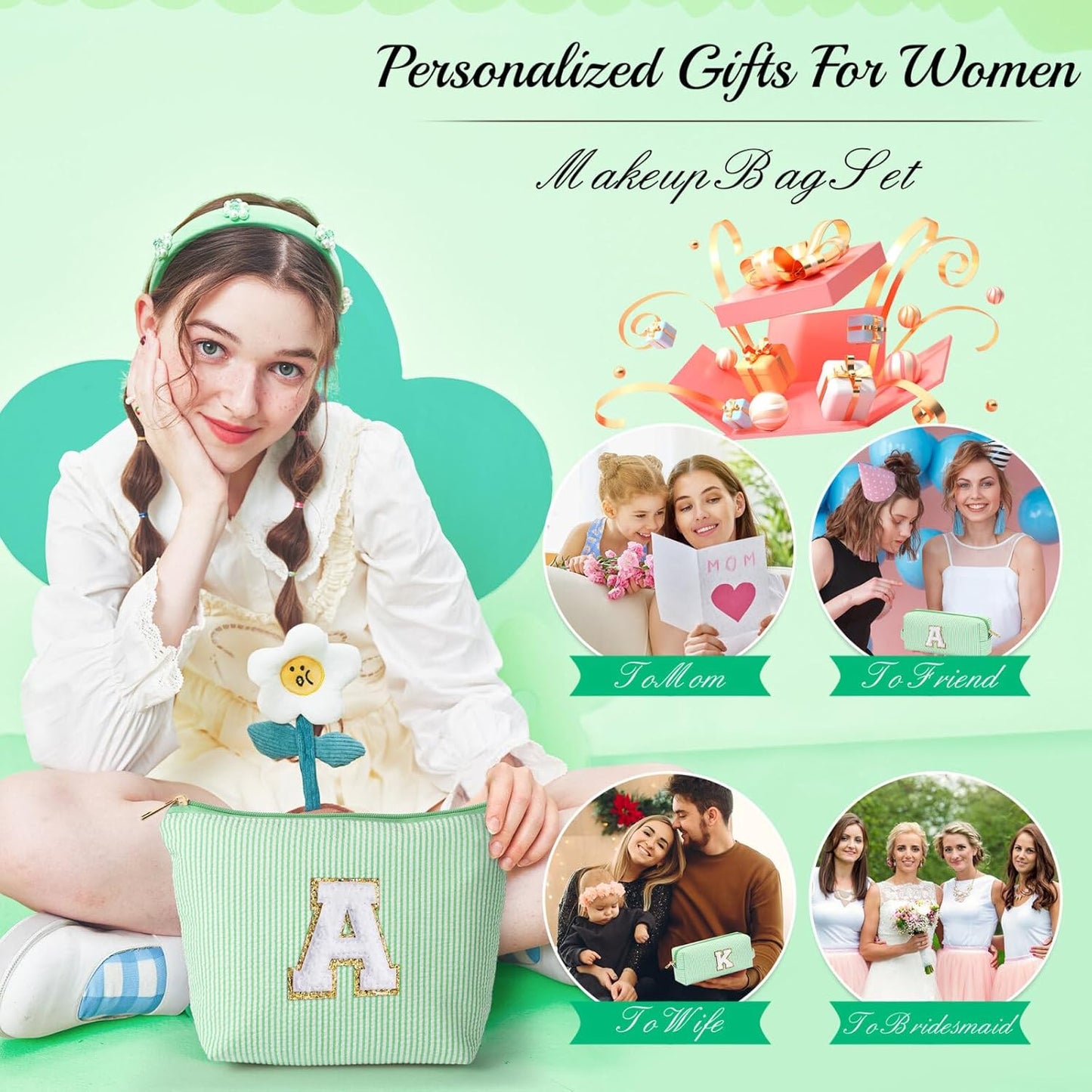 YOOLIFE Cute Makeup Bag | Teen Girl Gifts Trendy Stuff - Cosmetic Bags | Initial Make Up Bag | Personalized Gifts for Girls | Skin Care Bag | Mothers Day Gifts | Teen Girl Gifts Trendy Stuff K