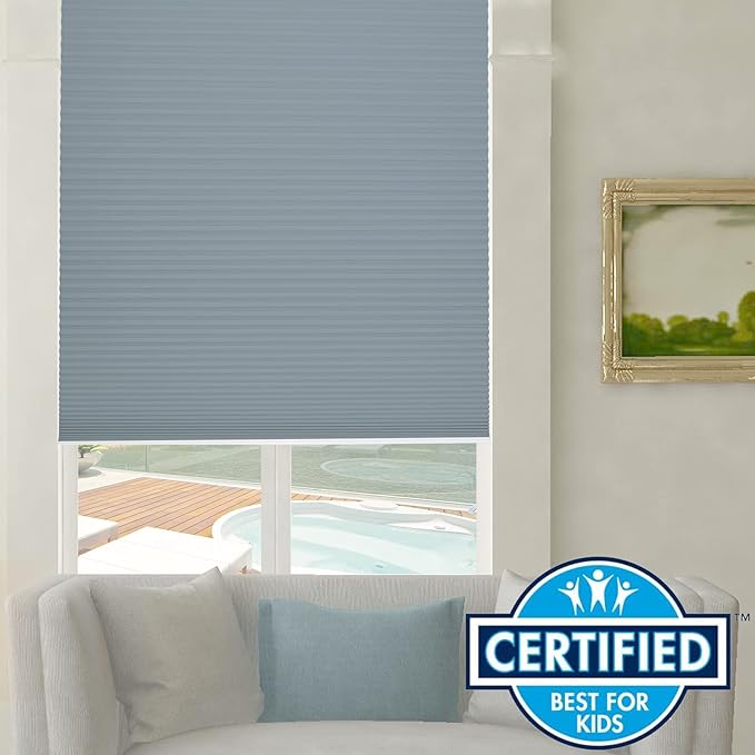 Persilux Blackout Cellular Shades Cordless Window Shades Bottom up UV Protection Thermal Insulated Honeycomb Window Blinds for Windows, Bedroom, Home and Office, Blue, 42" W x 48" H