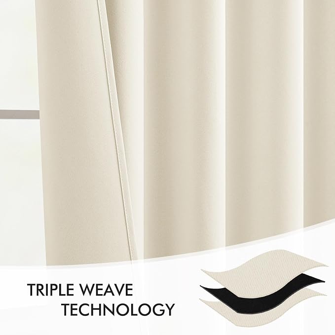 MIULEE Beige White Back Tab Blackout Curtains 120 Inch Long 2 Panels Set