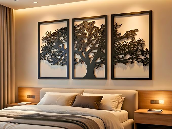 Vailla Tree of Life Wall Art 3pcs Family Tree Wall Decor 3D Wooden Wall Hanging