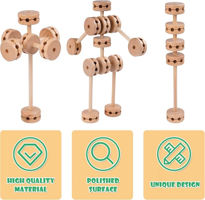 Wooden Building Blocks 60PCS Montessori STEM Toy for Kids 6+, Natural Wood Splicing Joints and Sticks Educational Sensory Tinker Creative 3D Playset Stacking Game | Stacking Blocks, Natural Wood Splicing Joints and Sticks Educational Sensory Tinker Cre...