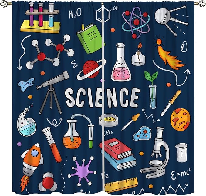 Science Physics Window Curtains, Abstract Math Chemistry Curtain Scientist Graffiti Print Window Treatments for Kids Teens Bedroom Living Room Kitchen Set 2 Panels,42x45 Inches, Style-4