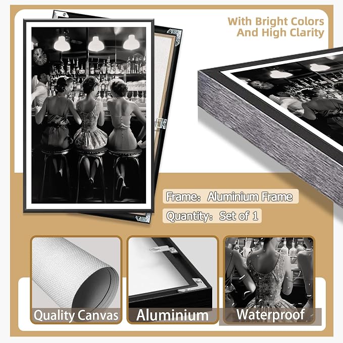 Vintage Black and White Posters Trendy Women Drink Cocktail Wall Art Funky