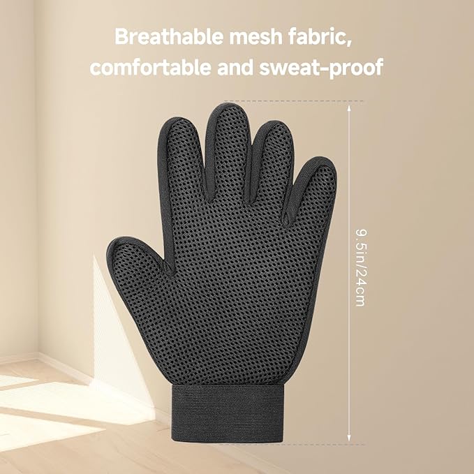 Cat & Dog Grooming Gloves for Shedding - Efficient Deshedding Pet Grooming Gloves 2-in-1 Deshedding Brush & Massage Mitt-Safe for Dogs & Cats (1 Pair Gray)