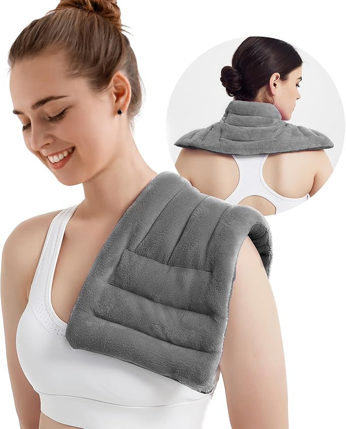 Microwave Heating Pad for Pain Relief, 8 x 18 Microwavable Moist Heat Pads for Neck, Shoulder, Back, Knee, Period Cramps, Rice Heat Pack Hot & Cold Compress Reusable & Portable, Grey