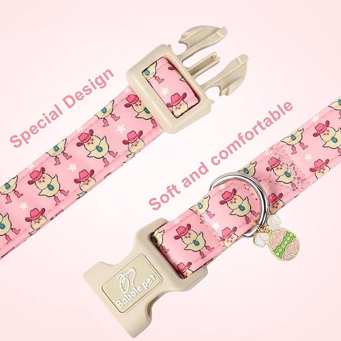 Easter Dog Collar for Small Dogs - Cowgirl Chick Easter Collars for Dogs, Pink Girl Dog Collar, Adjustable Spring Holiday Pet Collars with Quick Release Buckle S