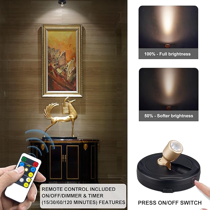 HAMVIDNE LED Spotlight, Battery Powered Picture Lights, Uplighting Indoor