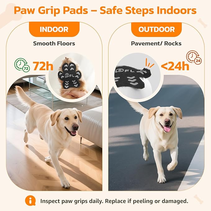 Anti Slip Dog Paw Protector Pads for Senior Dogs, Paw Pads for Dogs Traction, Disposable Self Adhesive Paw Grips for Old Dog on Slippery Hardwood Floor, Black 12 Sets (48pcs) M (11-20lbs)