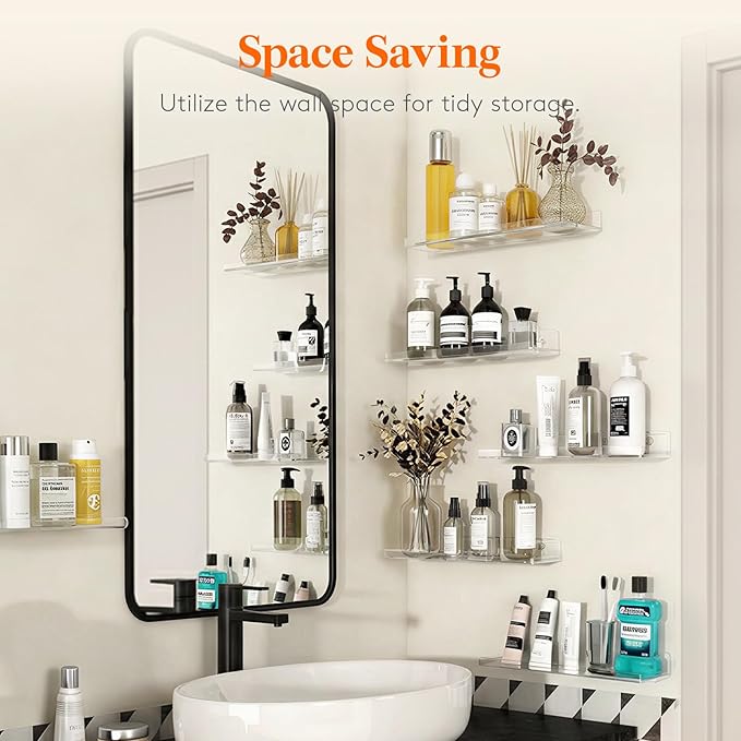Lifewit Floating Shelves for Wall, Acrylic Display Shelf Wall Mounted for Figure, Car, Art, Book, 14" Perfume Organizer for Bathroom, Bedroom, Living Room, Nursery, Home Decor, Clear, 10 Pack