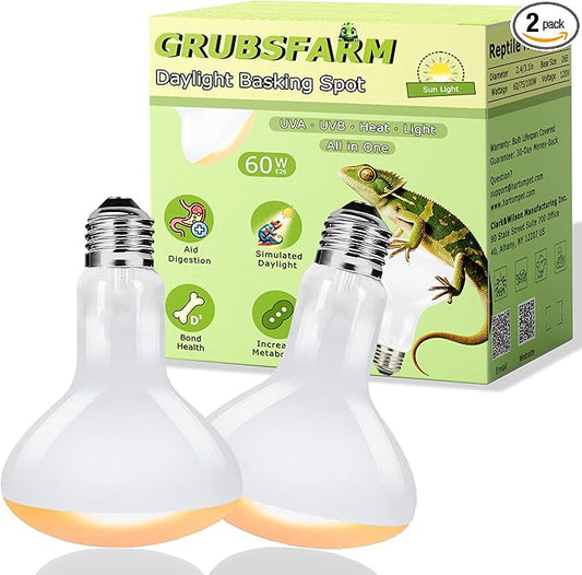 60W UVA Reptile Heat Lamp Bulbs, Basking Spot Light for Bearded Dragon, Lizard, Tortoise, Chicks & Amphibians – Simulated Sunlight, Daylight Bulb for Terrarium | 2 Pack, 2.5 Inch