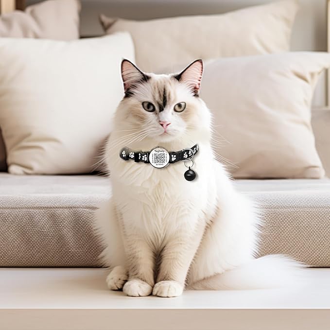 6 Pack Breakaway Cat Collar with QR Code & Bell, Reflective Safety Collars with Online Pet ID Storage, Adjustable Nylon Collars for Multiple Cats (Mixed Colors)