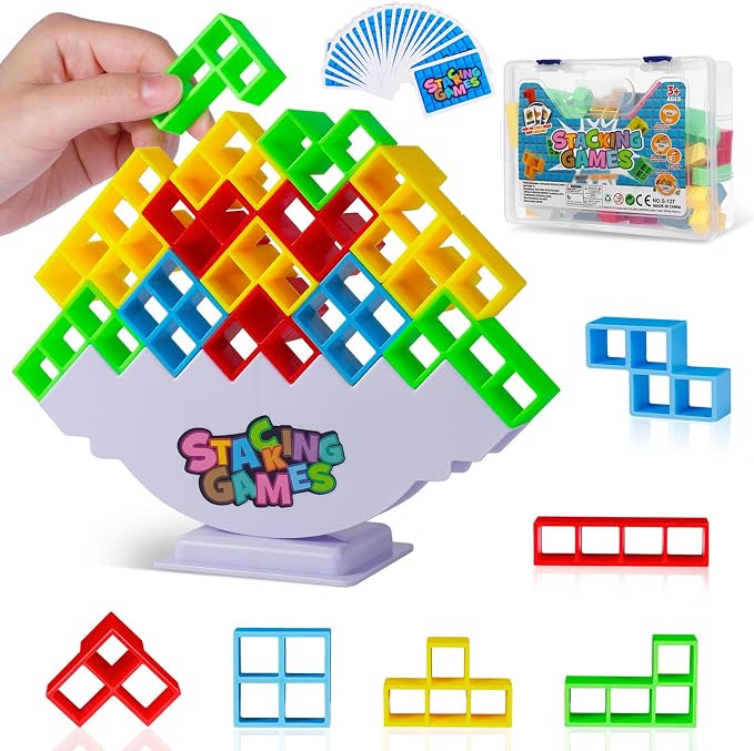 CERBONNY 48Pcs Tetra Tower Stacking Blocks Game, Board Games for Families, Parties, Travel and Team Building, Suitable for 1-4 Players Kids & Adults Toys