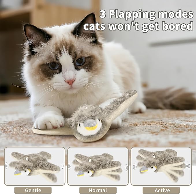 Cat Toys, Flapping Bird Cat Toy(No Flying), Interactive Catnip Toy with Springs & Catnip Bags, Chirping Noise Rechargeable Moving Wings Dog Cat Kitten Toys, Flappy Flying Pets Toy for Indoor