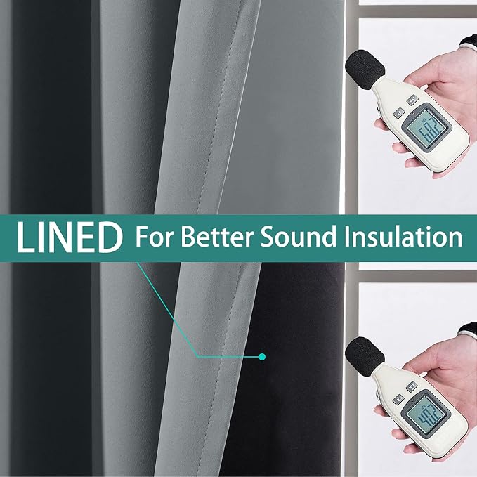Yakamok 100% Blackout Thermal Insulated Grommet Curtains, Noise Reducing