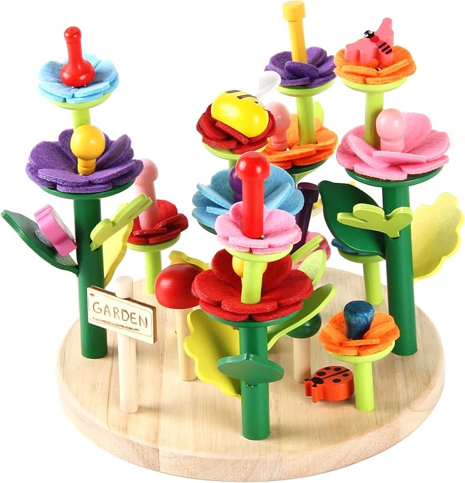 Wooden Flower Garden Building Toys for Kids, STEM Educational Activity Preschool Kit Gift for Boys Girls Age 3 4 5 6 7 Years Old, Stacking Game for Toddlers Build a Bouquet Spring Gifts