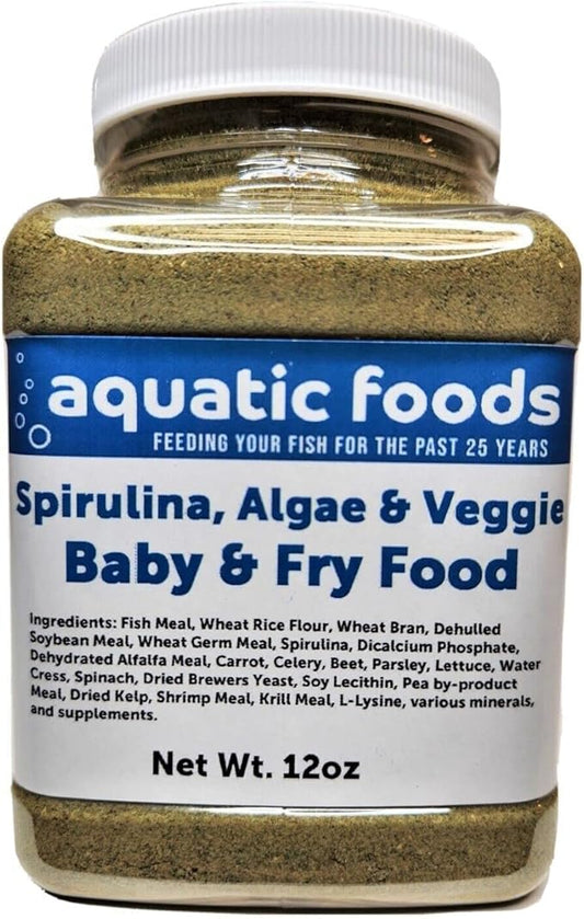 Aquatic Foods Inc. Baby & Fry Food of Spirulina, Algae, Vegetables for Tropicals, Koi & Pond Fish...12oz Small Jar
