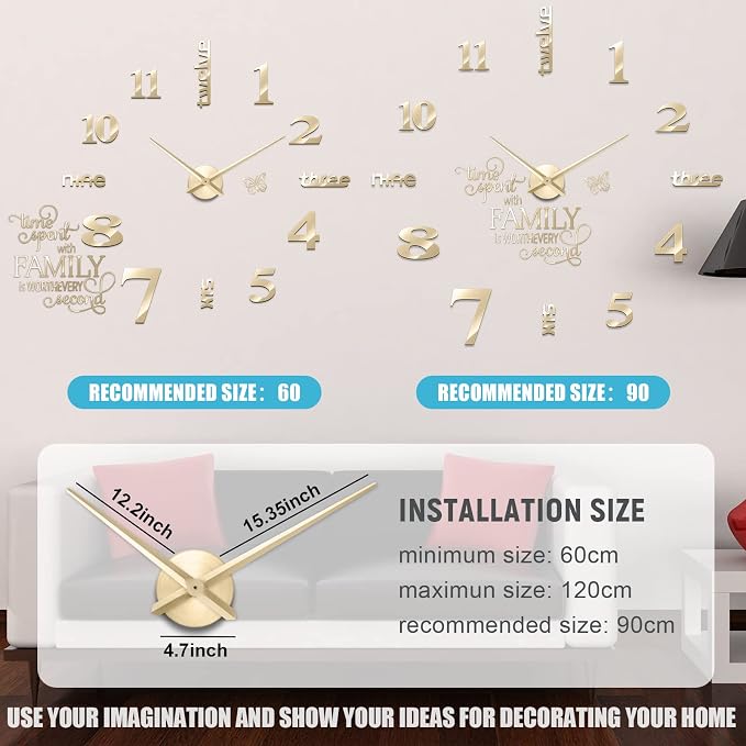 Junkin 3D Large Frameless DIY Wall Clock Modern Decor Family Quote Wall
