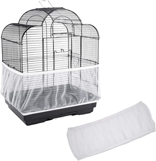 Birdcage Nylon Mesh Net Cover Guard Pet Birds Parrot Cage Seed Catcher Soft Ventilated Birdcage Skirt M Size(White)