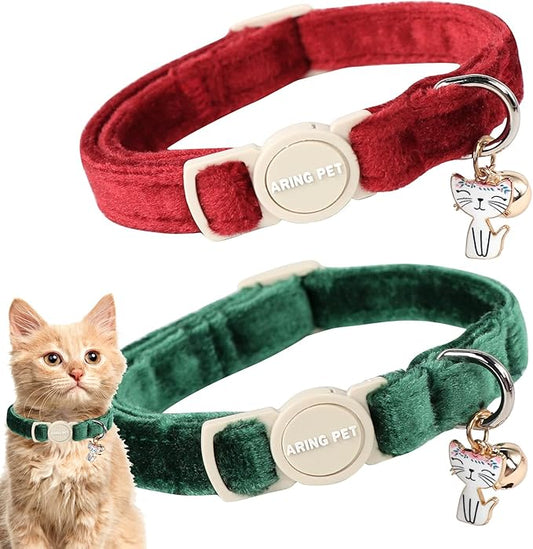 ARING PET 2 Pack Cat Collars-Cute Breakaway Cat Collar with Bell & Pendant, Adjustable Christmas Kitten Collars with Safety Buckle for Girl and Boy Cats