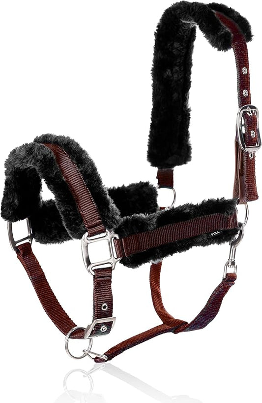 Equinavia Valkyrie Ultra Fleece Breakaway Horse Halter | Padded Fleece Adjustable Safety Halter with Nylon Webbing - Wine Red/Black - Horse