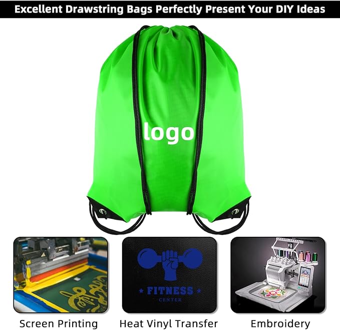 GoodtoU Drawstring Bags, Nylon Backpacks with Drawstring for Sport, Traveling, Team (Green, 16Pcs)