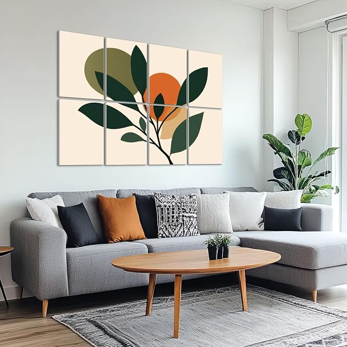 8 Pack Art Acoustic Panels Sound Absorbing Boho Botanical Leaf Orange Green