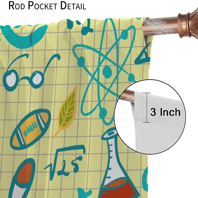 Science Physics Curtains, Abstract Math Chemistry Curtain Scientist Graffiti Print Window Treatments for Kids Teens Bedroom Living Room Set 2 Panels,84x84 Inches