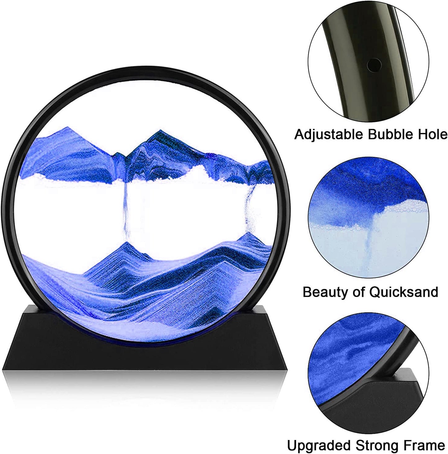 rysnwsu 3D Dynamic Sand Art Liquid Motion, Moving Sand Art Picture Round Glass 3D Deep Sea Sandscape in Motion Display Flowing Sand Painting Relaxing Desk Toys (Blue, 12'')