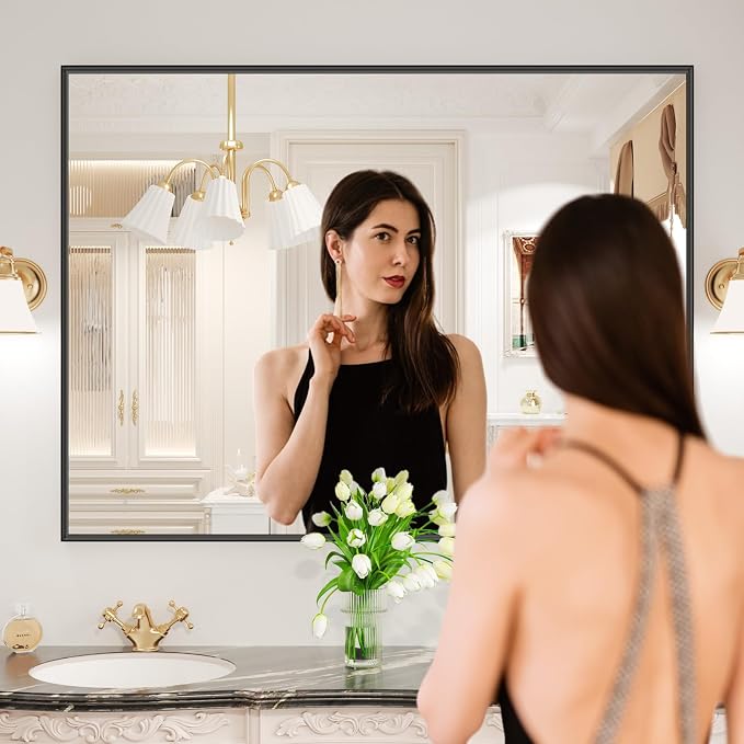 LOAAO Black Bathroom Mirror 48"X40"