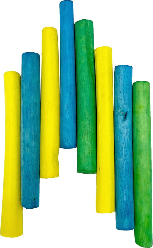 5516 Skinny Rainbow Sola Logs Pk8 - Handcut Natural Sola Bird Foot Toys, Bright Assorted Colors, Pet Safe, Lightweight, Easy for Birds to Hold and Shred