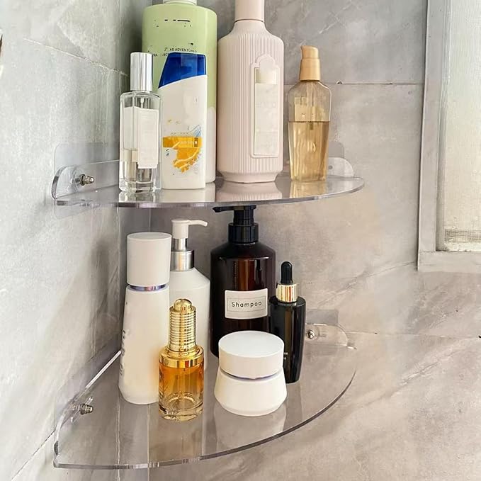 Acrylic Corner Shelves, Adhesive Shelf, Shower Caddy Organizer for Home Decor,Clear Shower Shelf,No Drilling Wall Mounted Bathroom Shelves (Clear 10 inch 2 set)