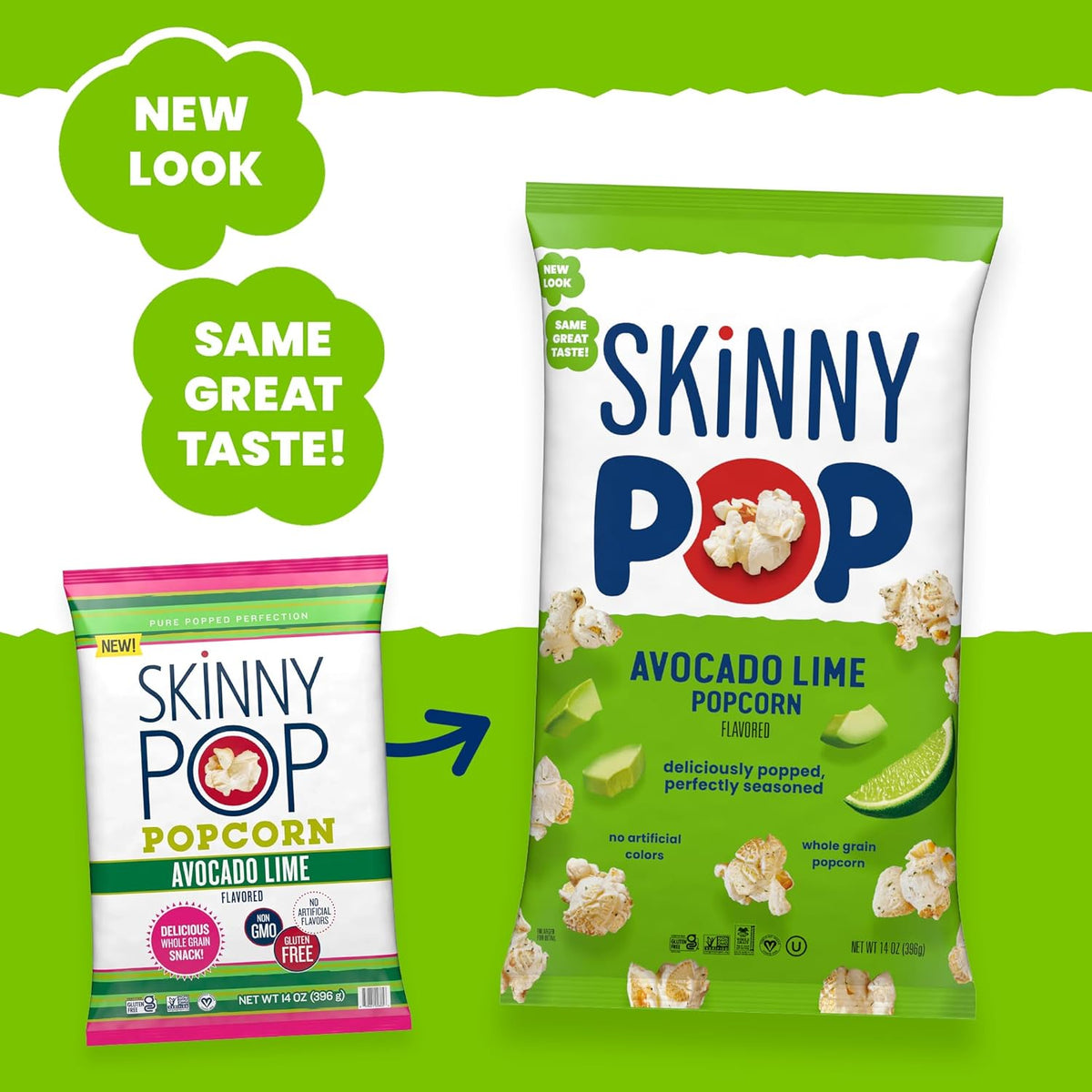 SkinnyPop Popcorn, Avocado Lime, Whole Grain Snack, Dairy-Free Snack, 4.4oz Bag