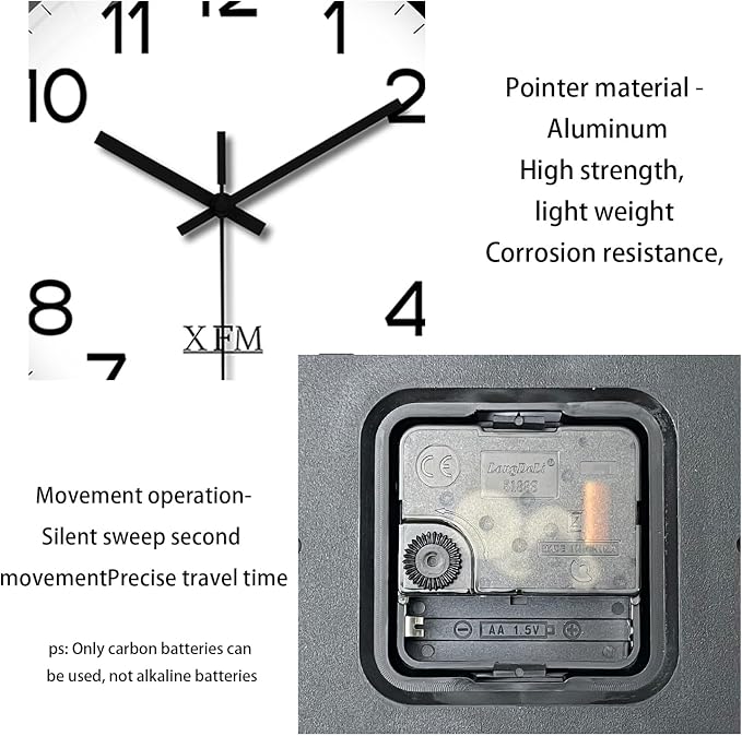 XFM Black Wall Clock 10 Inch Modern Small Wall Clocks Battery Operated Silent