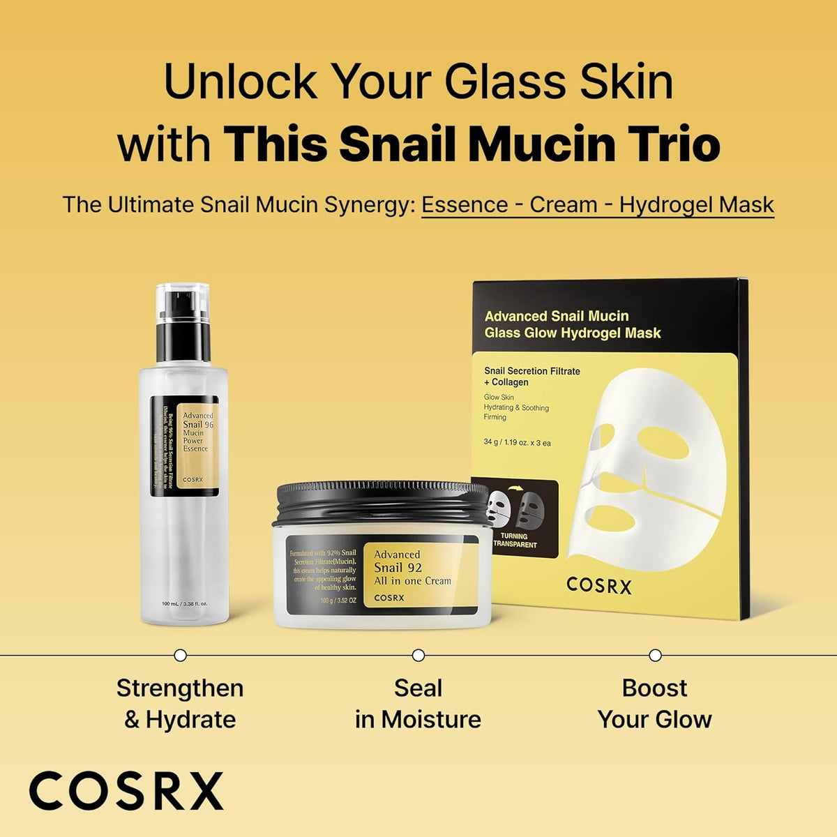 COSRX Snail 96% Mucin Power Essence 2ea & Retinol 0.1% Cream Mini Sample 1ea, Glass Skin Starter Set, Amazon Exclusive, Daily Hydrating & Firming Korean Skin Care Kit, Gift Set