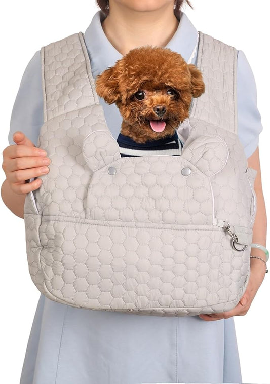 Dog Backpack Carrier for Dogs, Adjustable Strap Cat Carrier Sling, Hands-Free Front Facing Pets Sling Chest, Fit 5-15 Lbs Pets Carrier Backpack for Camping Hiking Traveling Cycling(Light Gray)