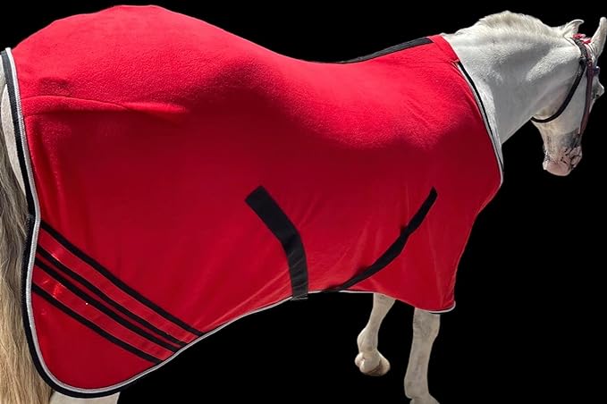 Majestic Ally Anti Pill Fleece Horse Blanket/Sheet with Silver Braided Rope (Red, 82)
