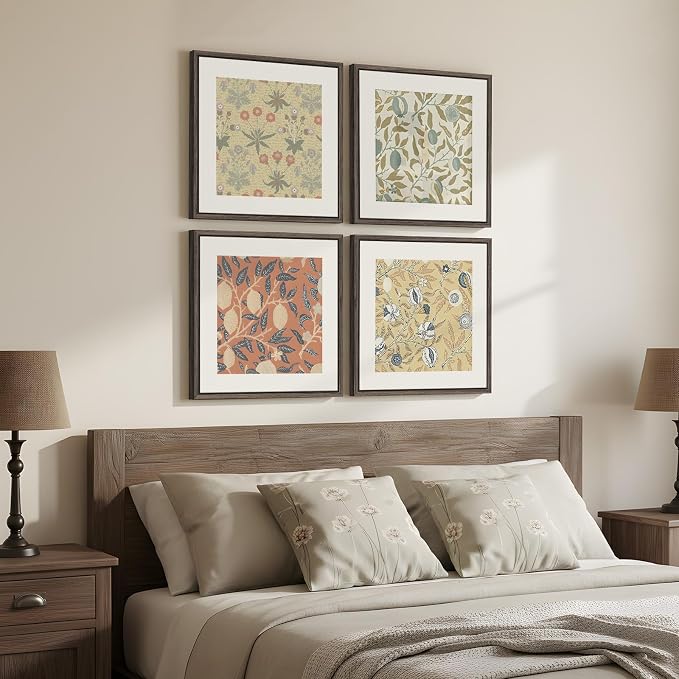 Framed William Morris Wall Art Set of 4, Vintage Botanical Floral Fruit Pattern