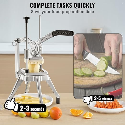 VEVOR Commercial Vegetable Fruit Chopper 1/2″ Blade Heavy Duty Professional Food Dicer Kattex French Fry Cutter Onion Slicer Stainless Steel for Tomato Peppers Potato Mushroom, Sliver